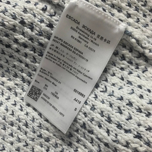 Escada Harbor Blue Tweed Fringe Knit Sweater Blazer Jacket Size US Small - Picture 10 of 11